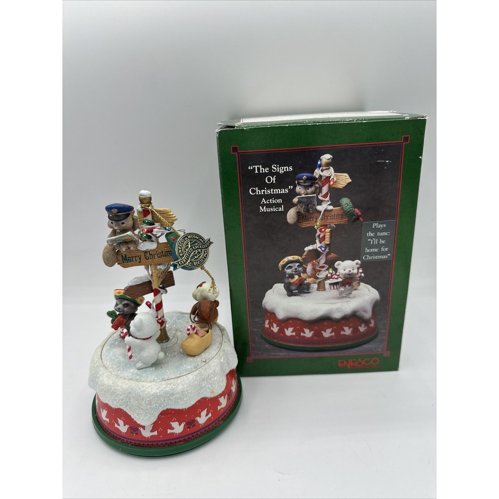 Enesco The Signs Of Christmas Wind/Light Up I'LL BE‎ HOME FOR CHRISTMAS READ‼️
